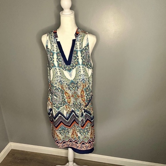 RENEE C Sleeveless Shirt Dress Geometric Print Dress Size Small - Picture 2 of 9